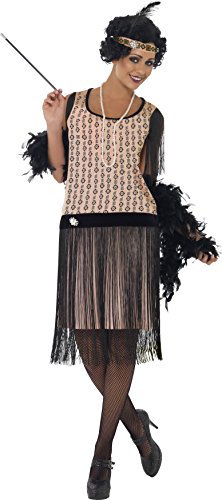 Smiffy's Adult Women's 1920's Coco Flapper Costume, Dress, Cigarette Holder, Necklace and Headpiece, 20's Razzle Dazzle, Serious Fun, Size