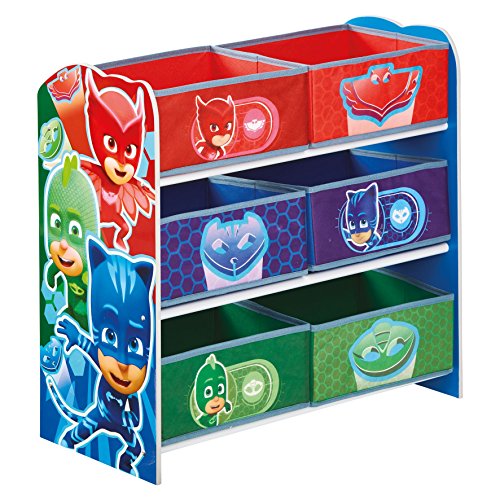 HelloHome Pj Masks Kids Bedroom Toy Storage Unit with 6 Bins, Wood, Multicoloured HelloHome Pj Masks Kids Bedroom Toy Storage Unit with 6 Bins, Wood, Multicoloured