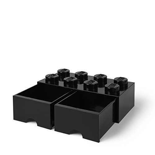 LEGO Brick Drawer 8 Knobs, 2 Drawers, Stackable Storage Box, 9.4 L, Black