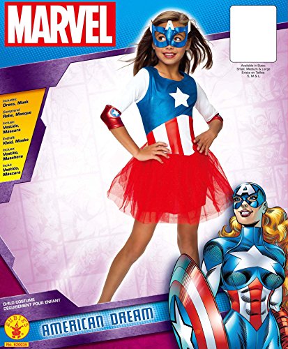 Rubie's Official Captain America + Mask Girls Fancy Dress Marvel Superhero Kids Childs Costume