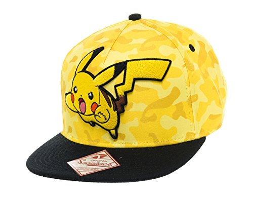 POKEMON Unisex Pikachu Camo Flat Cap, Yellow, One Size