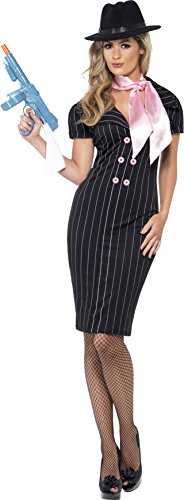 Smiffy's Adult Women's Gangster Moll Costume, Pinstripe Pencil Dress and Scarf, 20's Razzle Dazzle, Serious Fun, Size