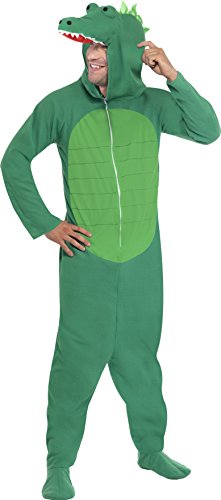 Smiffy's Adult men's Crocodile Costume, Hooded All in One, Party Animals, Serious Fun, Size L, 23631