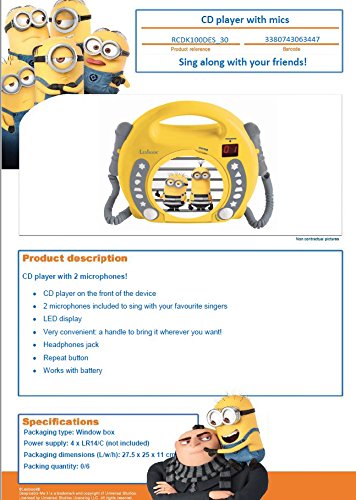 Lexibook RCDK100DES CD Player with 2 Mics Despicable Me