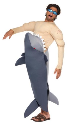 Smiffy's Adult Men's Man Eating Shark Costume, Shark Bodysuit and Goggles, Funny Side, Serious Fun, One Size, 36378