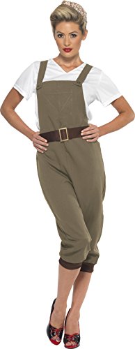 Smiffy's Women's WW2 Land Girl Costume, Top, Dungarees and Headscarf, Size