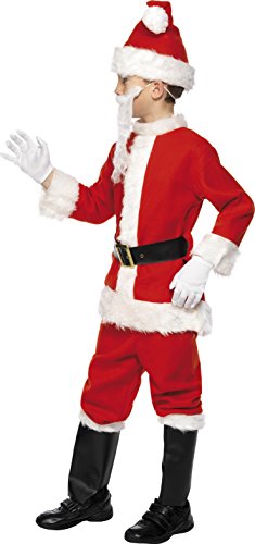 Smiffy's Children's Deluxe Santa Costume, Beard, Jacket, Trousers, Belt, Hat, Gloves & Boot Covers, Santa, Size