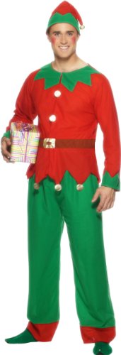 Smiffy's Men's Elf Costume, Top, Trousers & Hat, Elf, Size