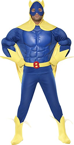 Smiffy's Men's Bananaman EVA Chest Costume, Top, Trousers, Cape, Belt, Gloves & Boot Covers, Bananaman, Size