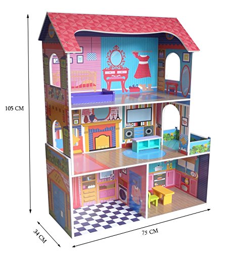 Kiddi Style Wooden Large Supreme Tall Town Doll House with Furniture