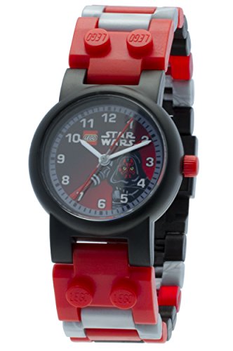 LEGO Star Wars Darth Maul Kids Buildable Watch with Link Bracelet and Minifigure | black/red | plastic | 28mm case diameter| analogue quartz | boy girl | official
