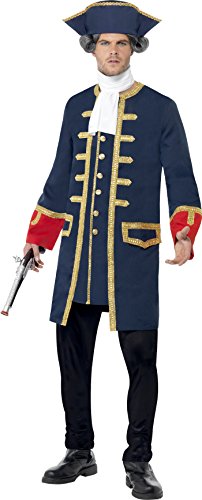 Smiffy's Adult Men's Pirate Commander Costume, Blue, with Coat, Cravat and Hat, Pirate, Serious Fun, Size L, 24168