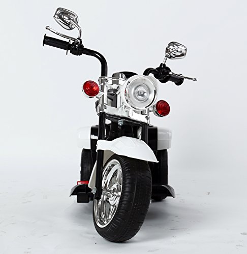 Ricco TR1501 WHITE Kids 3 Wheel Chopper Trike Motorcycle Electric Ride on Motor Bike LED Lights and Music, White