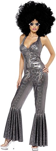 Smiffy's Adult Women's Disco Diva Costume, Flared Jumpsuit, 70 Disco, Serious fun, Size
