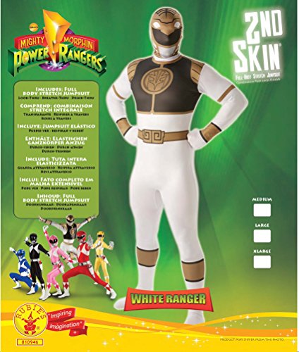 Rubie's Official White Power Ranger Mens Fancy Dress Mighty Morphin 2nd Skin Suit Adults Costume