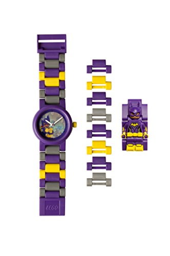 DC Comics Lego Batman Movie Batgirl Kids Minifigure Link Buildable Watch | Purple/Yelow | Plastic | 28Mm Case Diameter| Analogue Quartz | Boy Girl | Official