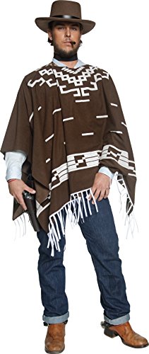 Smiffy's Adult men's Authentic Western Wandering Gunman Costume, Poncho, Vest, Faux Shirt and Neckscarf, Western, Serious Fun, Size L, 34291