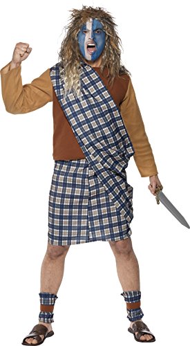 Smiffy's Adult Men's Brave Scotsman Costume, Tartan, Top, Kilt with Sash and Leg Ties, Tales of England, Serious Fun, Size M, 31114