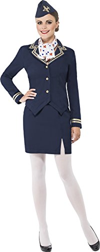 Smiffy's Adult Women's Airways Attendant Costume, Jacket, Skirt, Scarf and Hat, Icons and Idols, Serious Fun, Size