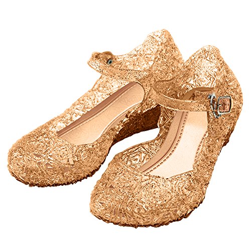 Girls Costume Shoes For Princess Dress Up Games, Childrens Wedge Heels Ballet Pumps With Strap, Mary Janes Hollow Jelly Sandals