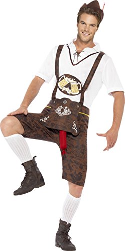 Smiffy's Adult Men's Brad Wurst Costume, Lederhosen, Shirt and Hat, Funny Side, Serious Fun, Size M, 43399