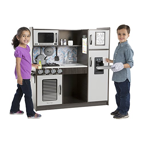 Melissa & Doug Wooden Chef’s Pretend Play Toy Kitchen With “Ice” Cube Dispenser – Charcoal