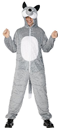 Smiffy's Adult Unisex Wolf Costume, Jumpsuit with Hood, Party Animals, Serious Fun, Size