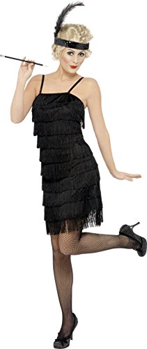 Smiffy's Adult Women's Fringe Flapper Costume, Dress and headpiece with Feather, 20's Razzle Dazzle, Serious Fun, Size