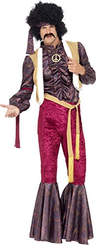 Smiffy's Adult Men's 70's Psychedelic Rocker Costume, flares, top with attached waistcoat and headpiece, 70 Disco, Serious Fun, Size M, 43186