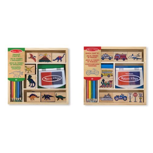 Melissa & Doug Dinosaur Stamp Set & Vehicle Stamp Set Bundle
