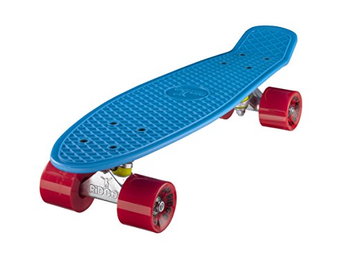 Ridge Retro Kids' Street Skateboard Blue/Red, 22 inch plastic frame, 1 speed 78a pu rubber wheels prefitted with abec 7 bearings