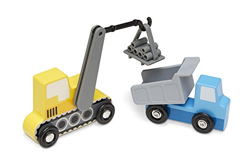 Melissa & Doug Wooden Construction Site Vehicles With Wooden Storage Tray (8 pcs)