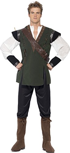 Smiffy's Men's Robin Hood Costume, Pants, Shirt, Belt, Arrow Holder & Boot Covers, Size