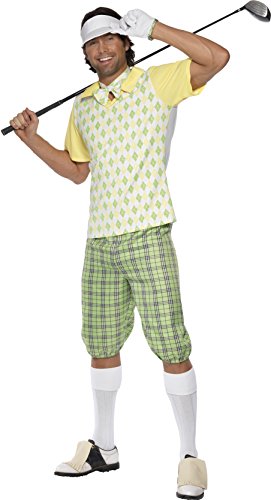 Smiffy's Adult Men's Gone Golfing Costume, Visor, Shorts, Top, Bow Tie and Glove, Icons and Idols, Serious Fun, Size M, 33421