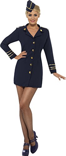 Smiffy's Adult Women's Flight Attendant Costume, Dress and Hat, Icons and Idols, Serious Fun, Size