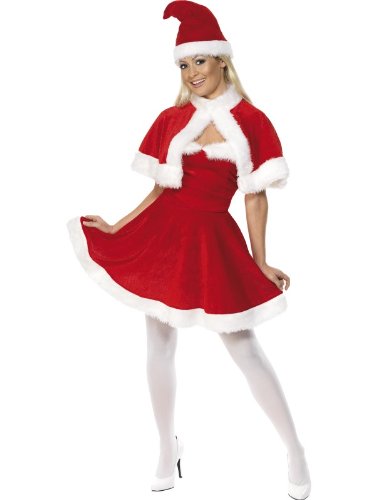 Smiffy's Women's Miss Santa Costume, Dress, Cape & Hat, Santa, Size