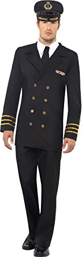 Smiffy's Adult men's Navy Officer Costume, Jacket, trousers, Mock Shirt and Hat, Troops, Serious Fun, Size L, 38818