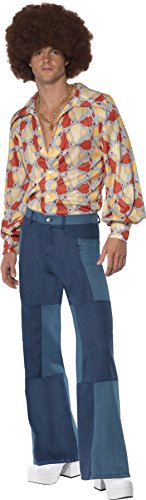 Smiffy's Adult Men's 1970's Retro Costume, Shirt and Patchwork Denim, 70 Disco, Serious Fun, Size Smiffy's Adult Men's 1970's Retro Costume, Shirt and Patchwork Denim, 70 Disco, Serious Fun, Size