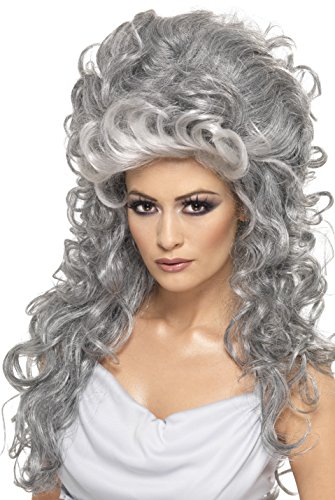 Smiffy's Women's Long and Curly Grey Beehive Wig, One Size, Medeia Witch Beehive Wig, 5020570356845