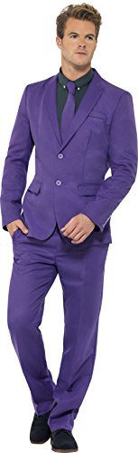 Smiffy's Adult Men's Purple Suit, Stand Out Suits, Jacket, trousers and Tie, Stand out Suits, Serious Fun, Size L, 43527