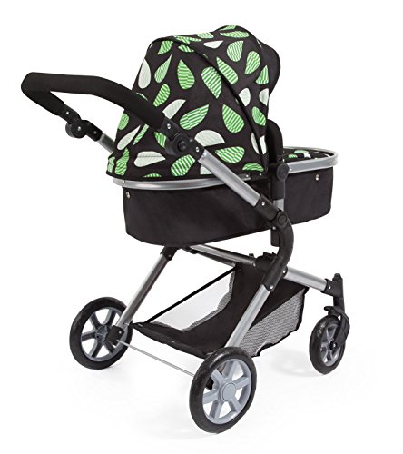 Bayer Design 18148AA Doll's Pram City Neo with Changing Bag and underneath shopping basket, convertable to a pushchair Black/Green