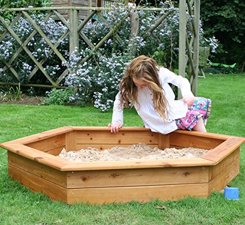 Garden Games 1.5 Meter Hexagonal Wooden Sandpit with Weatherproof Cover and Underlay