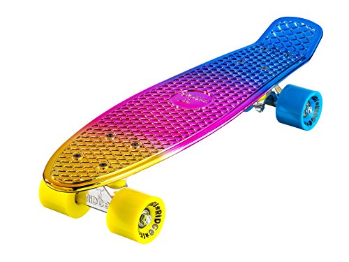 Ridge Skateboards Unisex Neochrome Mini Cruiser Complete Skateboard, Yellow/Pink/Blue, 22