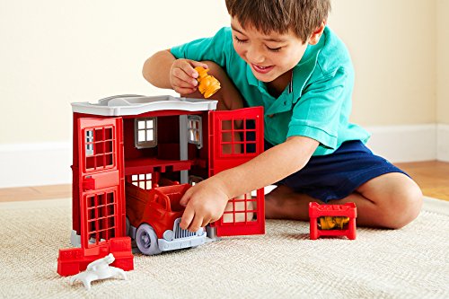 Green Toys Fire Station, Fire Truck and Mini Figures Playset