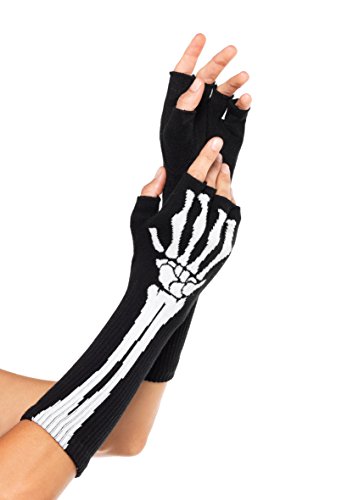 Leg Avenue One Size Black/White Skeleton Fingerless Gloves