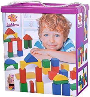 Eichhorn Colourful Wooden Building Blocks In One Shape, Colourful