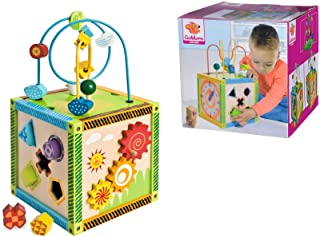 Eichhorn 100002235 Colourful Activity Centre, Motor Skills Cube with Bead Maze, Clock, Motor Skills Game, Spinning Game and 5 Blocks to Sort, for Children from 1 Year, Size