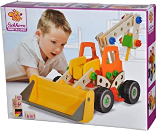 Eichhorn 100039057 Constructor Wheel Loader Versatile Wooden Toy, 140 Components, 6 Different Constructions, for Children from 6 Years, 100% FSC Wood