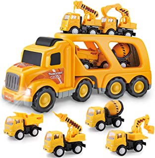 Construction Truck Toy for Boys and Girls, Car Toy, Toy Vehicles with Sound and Light, Engineering Play Set, Gift Set of Small Crane Mixer Dump Digger Toy