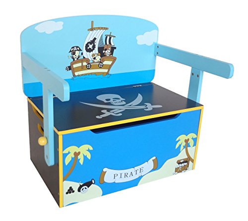 Kiddi Style Children's Pirate Wooden Convertible Toy Box, 63 x 34 x 57 cm